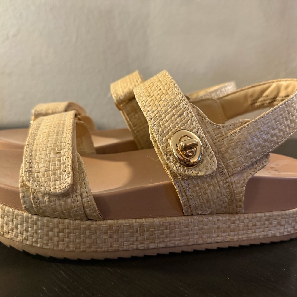 a.n.a Tan Sandals with Gold Buckle